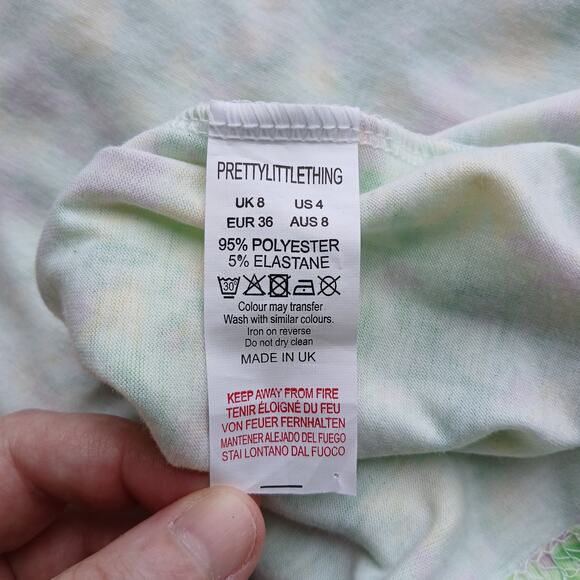 PrettyLittleThing Lime Ditzy Print Lace Up Back Shift Dress sz 4 mini halter NOS - Picture 9 of 16